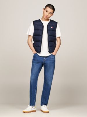 blue lightweight colour-blocked flag v-neck down vest for men tommy jeans