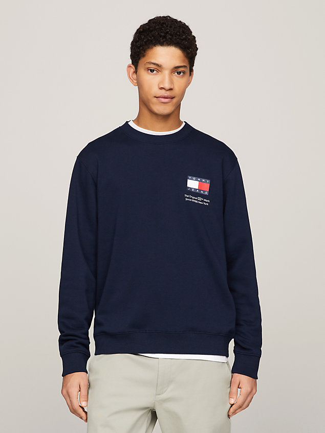 blue essential sweatshirt met ronde hals en logo voor heren - tommy jeans