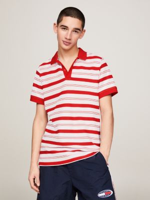 Mens red and shop white striped polo shirt