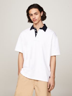 Classics Contrast Collar Oversized Rugby Polo | White | Tommy Hilfiger