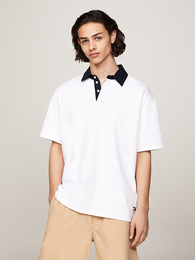white classics oversized fit rugby-poloshirt für herren - tommy jeans