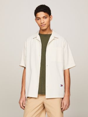 Seersucker overhemd met Cubaanse kraag Beige Tommy Hilfiger