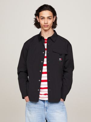 Logo Snap-Button Casual Fit Overshirt | Black | Tommy Hilfiger