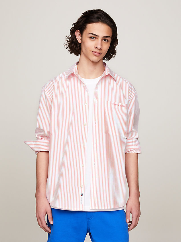 camisa classics de rayas con corte regular pink de hombres tommy jeans