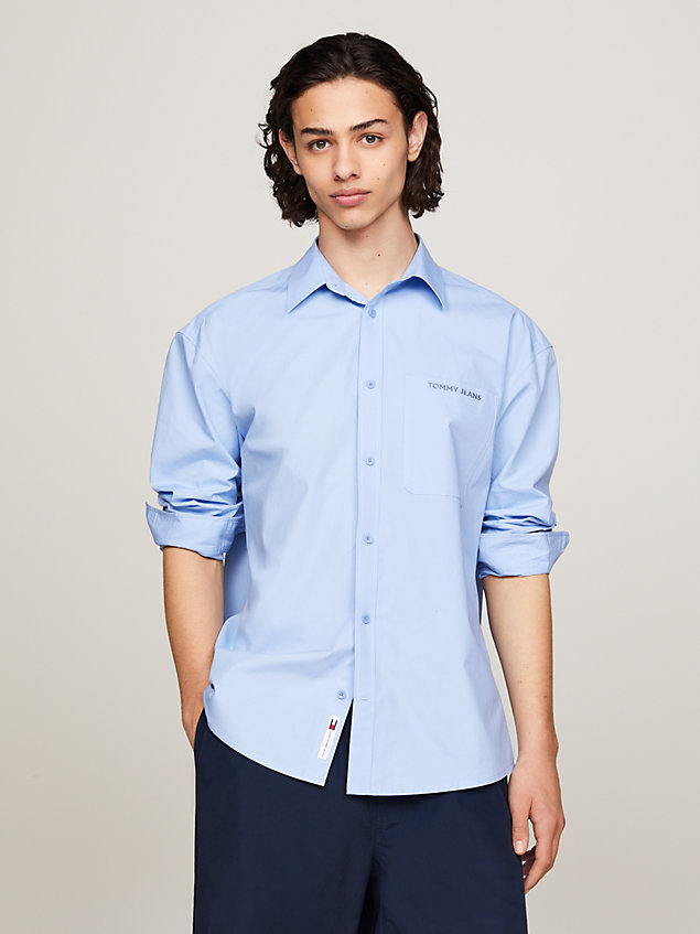 blue classics relaxed overhemd met geborduurd logo voor heren - tommy jeans