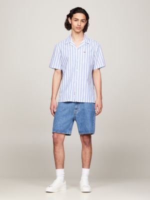 Stripe Camp Collar Short Sleeve Shirt | Blue | Tommy Hilfiger