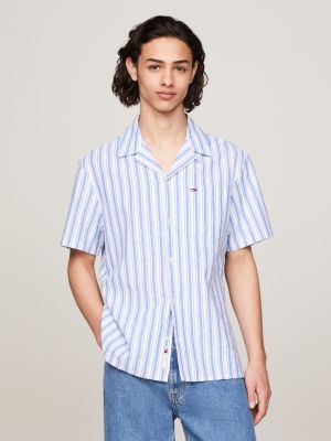 Stripe Camp Collar Short Sleeve Shirt | Blue | Tommy Hilfiger