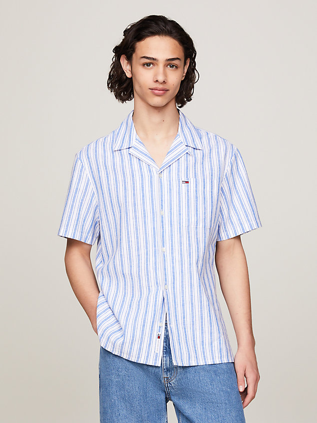 blue stripe camp collar short sleeve shirt for men tommy jeans