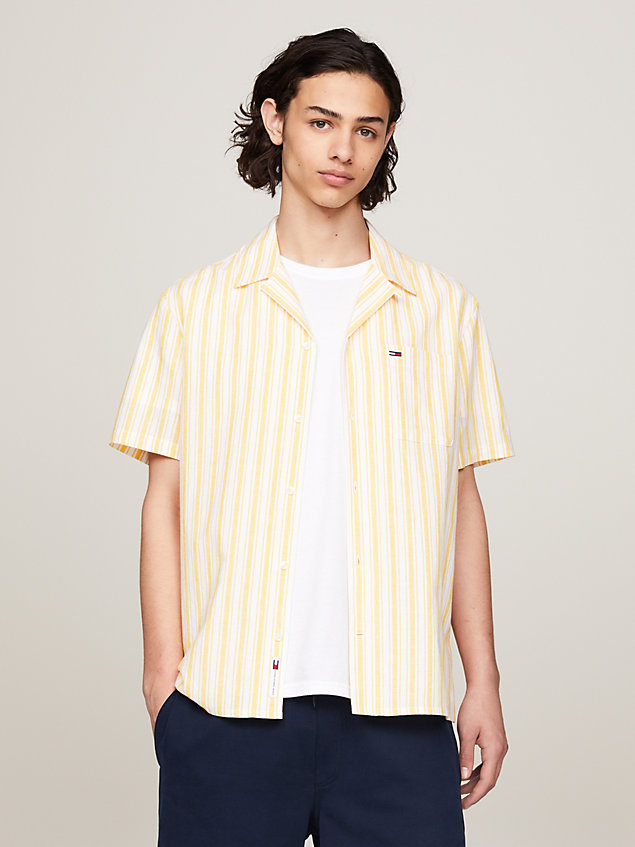 yellow stripe camp collar short sleeve shirt for men tommy jeans
