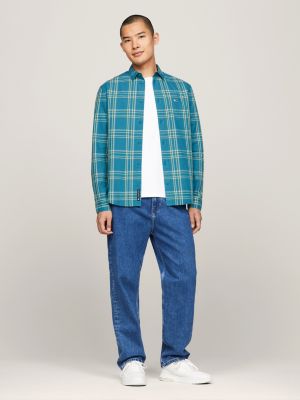 Mixed Check Regular Fit Poplin Shirt | Blue | Tommy Hilfiger