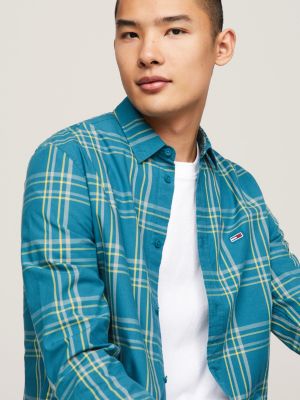 Mixed Check Regular Fit Poplin Shirt | Blue | Tommy Hilfiger