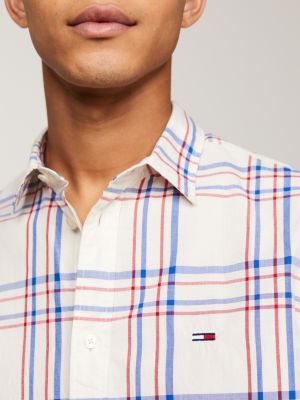 white mixed check regular fit poplin shirt for men tommy jeans