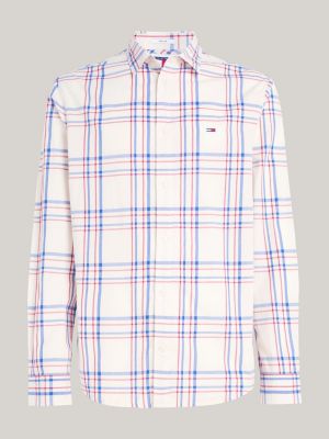 white mixed check regular fit poplin shirt for men tommy jeans