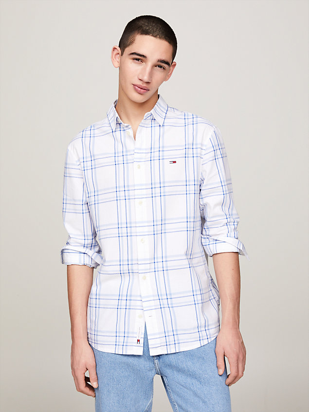 white mixed check regular fit poplin shirt for men tommy jeans