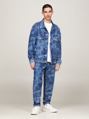 Aiden Lasered Hawaiian Print Oversized Trucker Jacket | Denim | Tommy ...