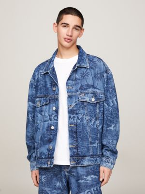 Aiden Lasered Hawaiian Print Oversized Trucker Jacket | Denim | Tommy ...