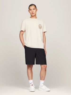 beige t-shirt mit logoprint auf brust und rücken für herren - tommy jeans