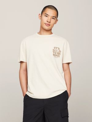 Back Graphic Logo Print T Shirt Beige Tommy Hilfiger