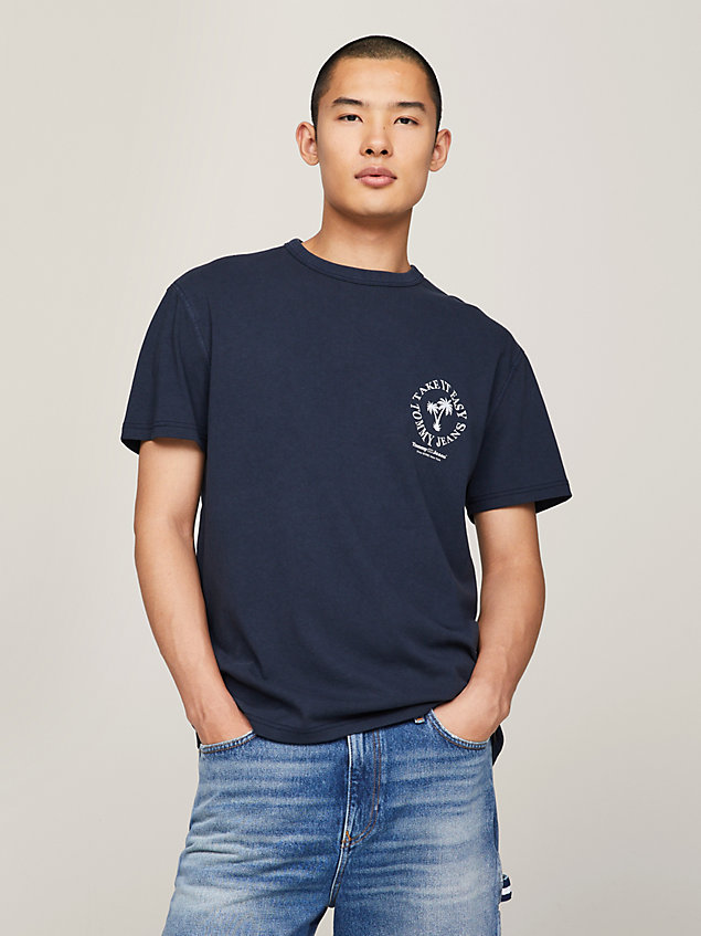 blue back graphic logo print t-shirt for men tommy jeans