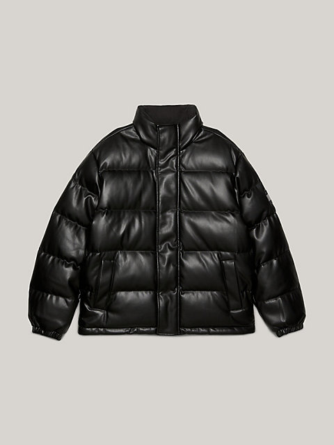 black tommy remastered tonal colour-blocked alaska puffer jacket for men tommy jeans