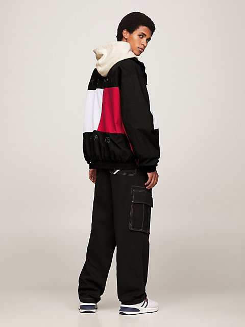 black tommy remastered dual gender signature colour-blocked jacket for men tommy jeans