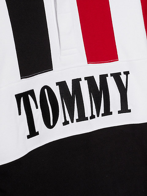 black tommy remastered dual gender stripe rugby polo for men tommy jeans