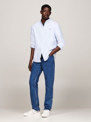 blau regular fit oxford-hemd mit flag-patch für herren - tommy jeans