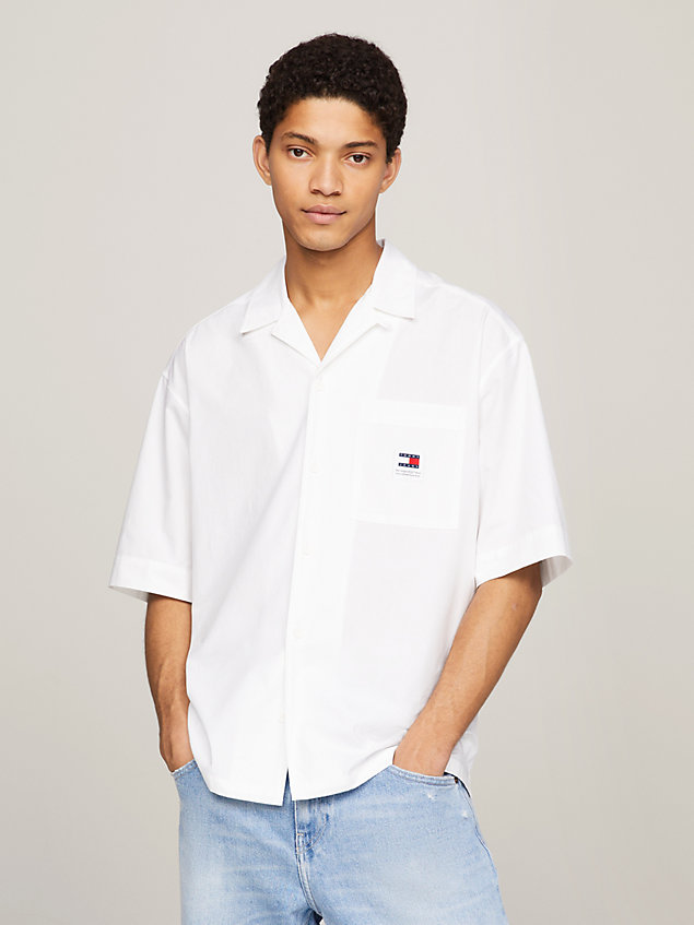 white logo patch relaxed fit short sleeve shirt for men tommy jeans