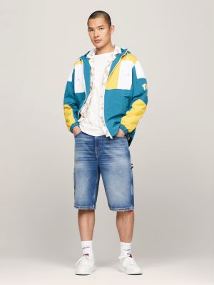 blue wattierte color block-windjacke mit kapuze für herren - tommy jeans
