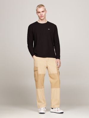 t-shirt manches longues à tissage alvéolé noir pour hommes tommy jeans