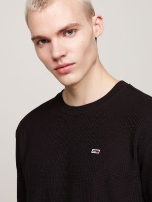 schwarz waffelstrick-langarmshirt für herren - tommy jeans