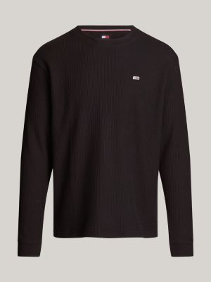 black waffle knit long sleeve t-shirt for men tommy jeans