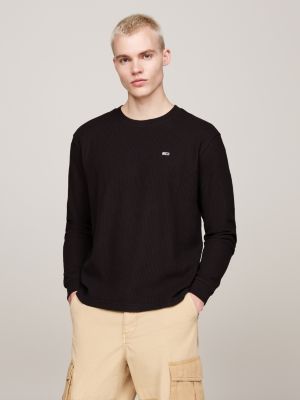 black waffle knit long sleeve t-shirt for men tommy jeans