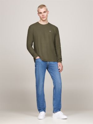 grau waffelstrick-langarmshirt für herren - tommy jeans