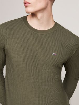 t-shirt manches longues à tissage alvéolé gris pour hommes tommy jeans