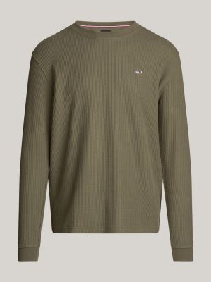 grau waffelstrick-langarmshirt für herren - tommy jeans