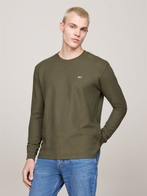 grau waffelstrick-langarmshirt für herren - tommy jeans