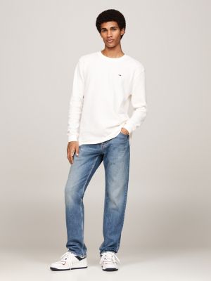 beige longsleeve t-shirt met wafeltextuur voor heren - tommy jeans