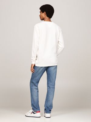 beige longsleeve t-shirt met wafeltextuur voor heren - tommy jeans