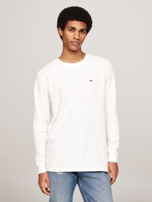 beige waffelstrick-langarmshirt für herren - tommy jeans