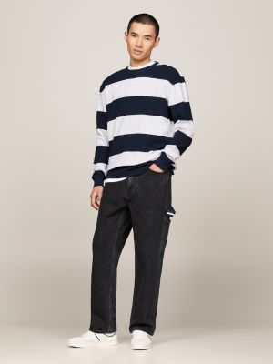 blue waffle knit stripe long sleeve t-shirt for men tommy jeans