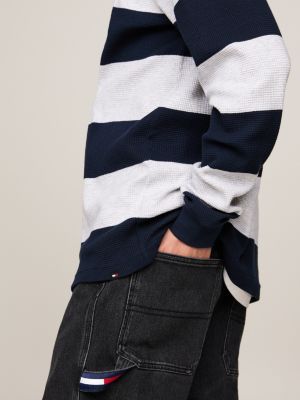 blue waffle knit stripe long sleeve t-shirt for men tommy jeans