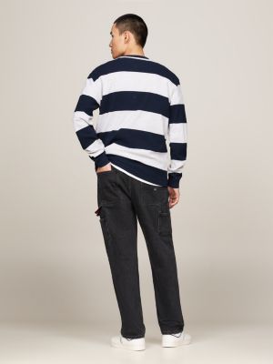 blue waffle knit stripe long sleeve t-shirt for men tommy jeans