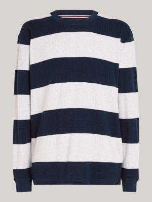 blue waffle knit stripe long sleeve t-shirt for men tommy jeans