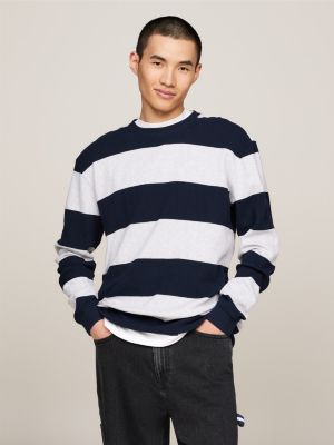 blue waffle knit stripe long sleeve t-shirt for men tommy jeans