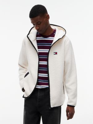 sudadera de felpa con capucha y cremallera beige de hombres tommy jeans