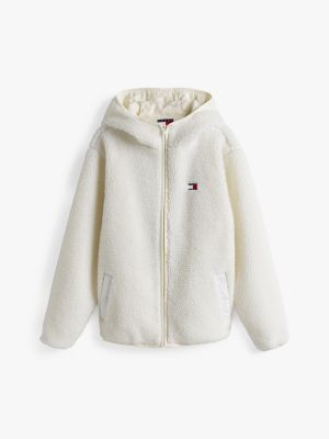 beige tommy badge fleece-hoodie mit reißverschluss für herren - tommy jeans