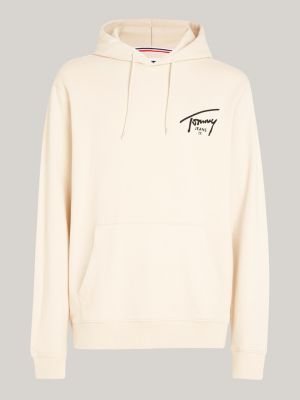 beige hoodie mit tunnelzug und signatur-logo für herren - tommy jeans