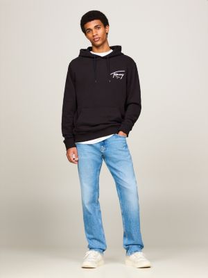 black signature logo drawstring hoody for men tommy jeans