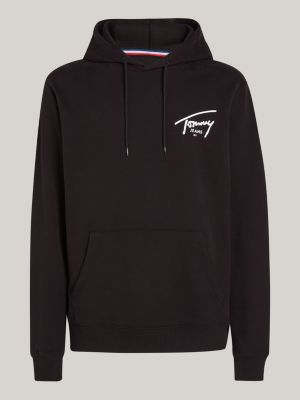 black signature logo drawstring hoody for men tommy jeans